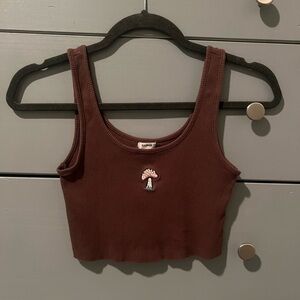 GARAGE- brown mushroom ribbed crop tank